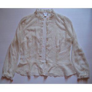 Loft Sheer Polka Dot Long Sleeve Shirt, Off White